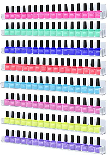 trophable 8 Pack Nail Polish Rack Wall Mounted Shelf with Removable Anti-Slip End Inserts, Clear Acrylic Nail Polish Organizer Wall Rack Display 128 Bottles…