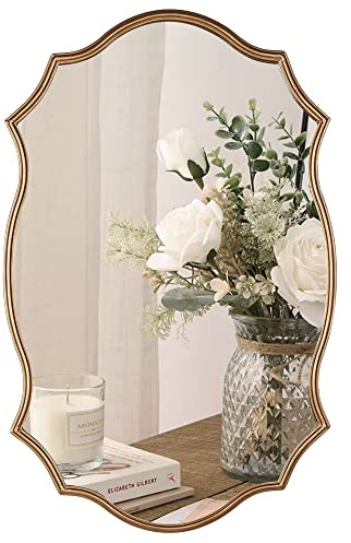 Wall Mirror in Vintage Golden, Decorative 20x30 Accent Vanity Mirrors, Wall Mounted Mirror Antique Brass Metal Frame for Living Room Bedroom Bathroom Entryway Stairway Kitchen