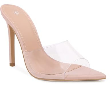 Shion ShaaYii Women Clear Pointed Toe Sandals Stiletto Heels Transparent Strap High Heels Slip on Mules for Women