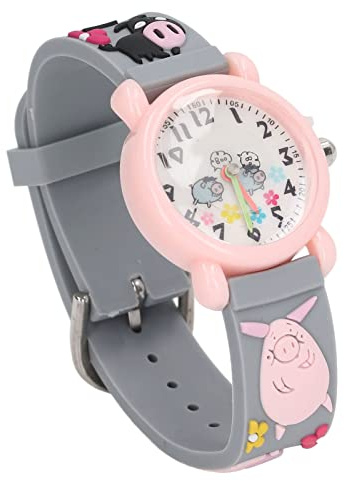 VGEBY Kinder-Uhr-Spielzeug, Wasserdichtes 3D-Karikatur-nettes Schwein-Dekorations-Uhr-Spielzeug mit Klarer Skala für 3 4 5 6 7 8 Jahre Alte Jungen-Hausschule(Grau)