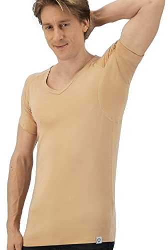 Fibershirts® Anti Sweat Shirt - T-shirt mot svettfläckar - Anti Sweat Undershirt - With ArmPads PRO & Silver Treatment - Herr - V-hals