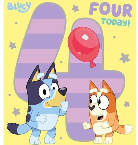 Danilo Promotions Bluey 4 År Födelsedagskort, Officiell, Happy, Colour in Kort