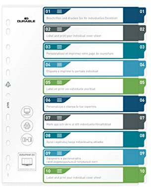 Durable Register 1-10, A4+ hoch, beschriftbares Indexblatt, 100% recycelbar, mehrfarbig, 679527