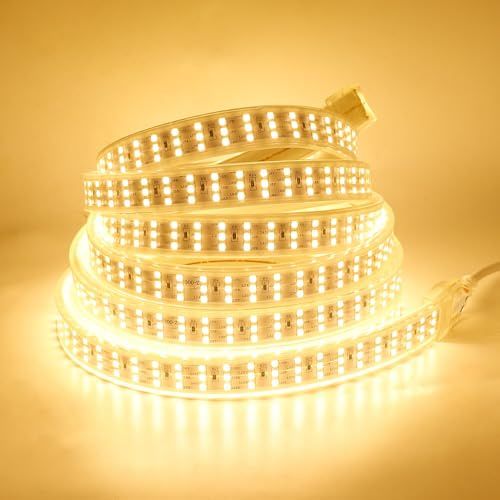 Wisada - Tira LED 220V con Encendido/Apagado [4M, Blanco cálido 3000-3500K], IP65 Impermeable Flexible, 276 LEDs/m Tira LED Cortable CRI85+, Decoración para Hogar/Tienda