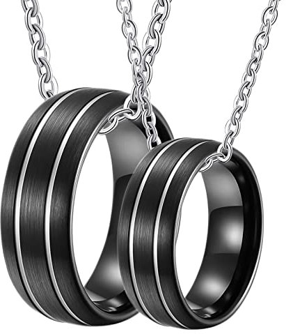 ANAZOZ Partnerkette Ringe mit Gravur 2 Stück, Ringe Paar Wolfram Schwarz Gebürsteter Ring 8 mm mit Rille