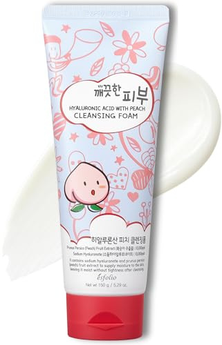 esfolio Hyaluronic Acid with Peach Cleansing Foam Face Wash – Moisturizing Facial Cleanser – Gently Removes Dirt, Oil & Impurities – Soft Creamy Foam with Hydrating Formula (5.29oz -150g)