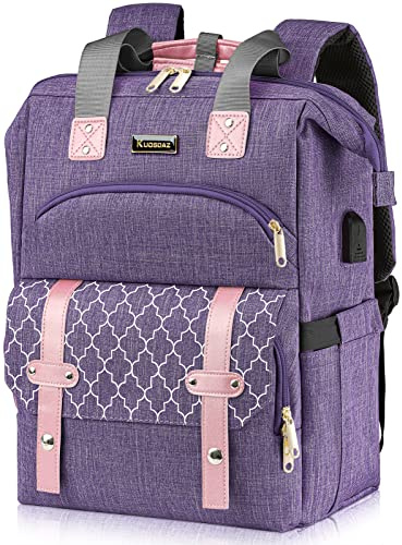 Rucksack Damen Schulrucksack Mädchen Teenager mit USB-Ladeanschluss & Laptopfach, 15,6 Zoll Laptop Arbeitsrucksack, Lässiger Tagesrucksack für Mädchen, Anti-Diebstahl Rucksack für Reisen, Rosa, Purpur