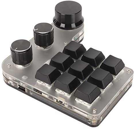 Vikye 9 Key Macro Pad, 3 Knobs One Handed USB PC Keypad,Programmable Shortcut Custom Function,USB and Bluetooth Dual Mode Connection,Mechanical Keyboard for Office Gaming (Black)