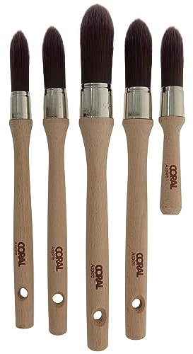 Coral 33719 Aspire 5 Piece Round Sash Paint Brush Set Professional Firm Pointed for Fast Accurate Cutting-in Ultra-Smooth Finish with Trade Emulsion or Gloss FSC Wood 15, 18, 21, 25, 18MM Stubby