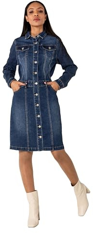 Nina Carter S538 - Abito da donna in denim con bottoni, a maniche lunghe, stretch, lunghezza al ginocchio, stile camicetta, effetto used, S