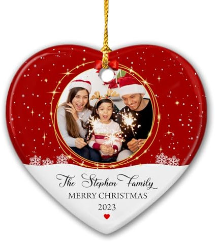 Christbaumschmuck Keramik Weihnachtsanhänger Anhänger Weihnachtsbaumschmuck Hängende Ornamente Weihnachtsdeko Personalisiertes Foto Familie 2023, Individuelles Familienbild Und Text Als Geschenk