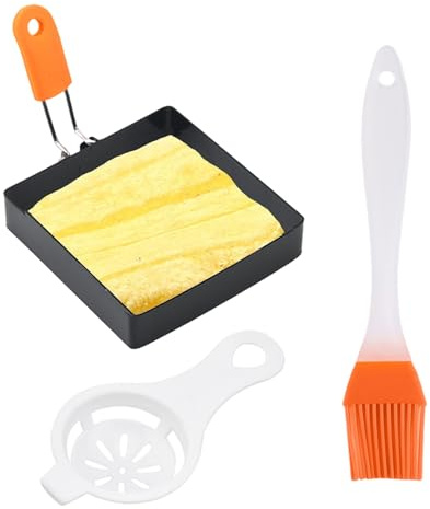 Sollee Quadratische Eierringe Spiegeleierkochring Quadratische Eierform Eierringform mit Ölpinsel Pfannkuchenform für Bratpfanne für Spiegeleier Pfannkuchen