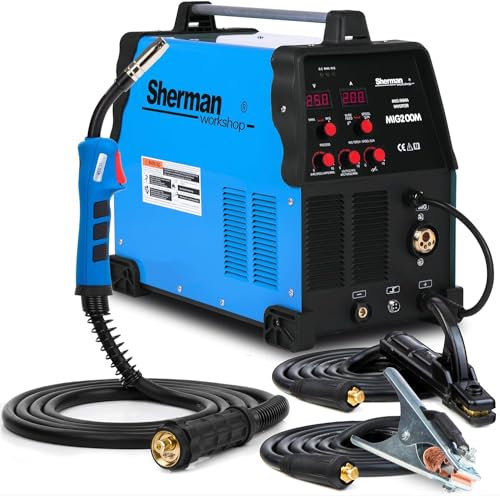 Sherman MIG 200M - Maquina de Soldar Hilo con Gas y Sin Gas 200 A - Modo de Soldadura MMA - Maquina Soldar con Inductividad, Euroconector, Tecnología Mosfet