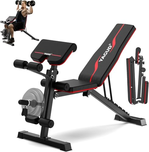 Yagud Verstellbare Hantelbank, Bankdrücken für Ganzkörpertraining, 1000 kg Workout-Bank für Heim-Fitnessstudio mit Langhantelablage, Krafttraining, stabile Neigungsbank mit Beinentwickler
