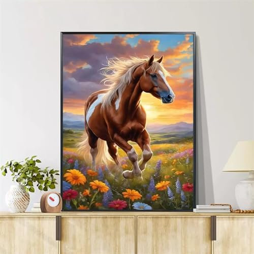 Aimaor Malen Nach Zahlen Erwachsene,Tier Pferd Paint by Numbers Adult Bastelset Malen-Nach-Zahlen Kinder Anfänger Leinwand Kreativ Set DIY Set Malen nach Zahlen 60x75cm