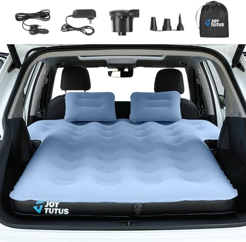 JOYTUTUS Materasso per auto da campeggio, floccato e extra spesso, con superficie Oxford per SUV, accessori per tenda da campeggio SUV, con pompa ad aria 2 in 1, 2 cuscini e borsa per il trasporto