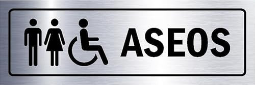 Toilets, aluminium effect informational sign SP023-1mm flexible Plastic sign (150mm x 50mm)
