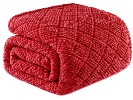 Whale Flotilla Kuscheldecke, Leichte Fleecedecke Sofadecke, Weiche, Warme und Flauschige Waffeldecken für Jede Jahreszeit, 150X200CM, Rot