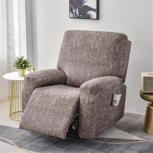 Morbuy Funda de Sillón Relax Espesar Elástica con Bolsillo para Butaca Reclinable, Fundas de Butacas Relax Reclinable Ajustables Universal (4 Piezas para 1 Plaza,Café)