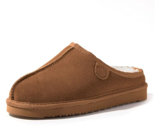 Dearfoams Women's Fireside Greta Genuine Shearling Indoor/Outdoor Clog, Chestnut, 7H
