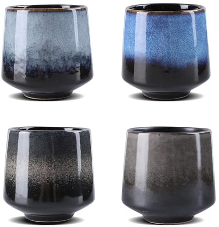 Japanische Teetasse, 4er 220 ml Espressotassen Set, Ofenveränderte Glasur asiatische Tassen, Sake Cups, Flammglasierte Keramikbecher, Mehrfarbige Teetasse set