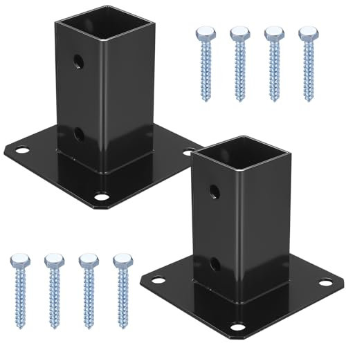 2 Pcs Support Poteau Bois, Support de Poteau de Clôture Carré, Support Poteau à Visser, Support de Fixation Ancrage pour Poteau Bois 50x50 mm, Manchon de Sol pour Pergola Clôture Balançoire