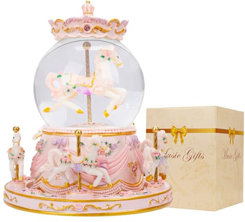 Carousel Music Snow Globes,w/Gift Wrapped,Unicorn Music Box for Girls with Castle in The Sky Melody,Birthday Valentine Gifts for Daughter Granddaughter Women
