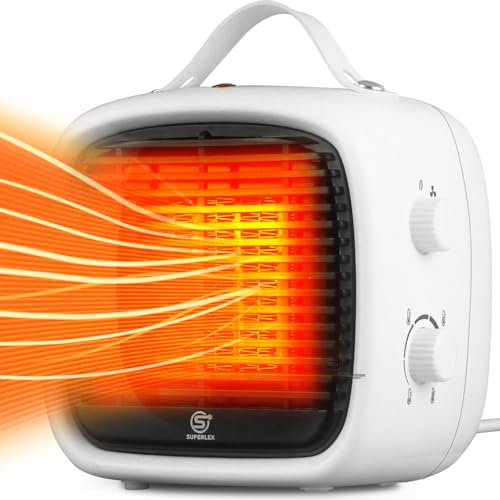 SUPERLEX Mini PTC Heizkörper Elektrischer Keramik Heizlüfter Thermostat mit 2 Heizleistungen & Ventilatorfunktion für Betrieb im Büro, Haushalt