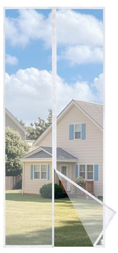 HOOMEE Mosquitera para Puerta, 90x200 CM- Cortina Magnética para Puertas de Balcón o Terraza, Tejido con Fuertes Imanes para un Autocierre, Fácil Instalación sin Taladrar (Blanco)