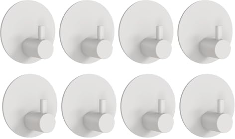 Feligio Wandhaken Selbstklebend, Edelstahl, Rund, Weiß, 8er Set | Wasserfeste Haken Selbstklebend, Klebehaken Extra Stark, Handtuchhalter für Bad Toilette & Küche