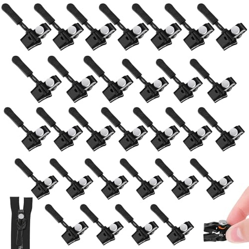 30 Stück Reißverschluss Reparatur Set, 3 Größen Reißverschlussschieber Ersatz, Abnehmbare Universal-Reißverschluss, Reißverschluss-Fix-Kit für Gepäck, Rucksäcke, Jacken (Schwarz)
