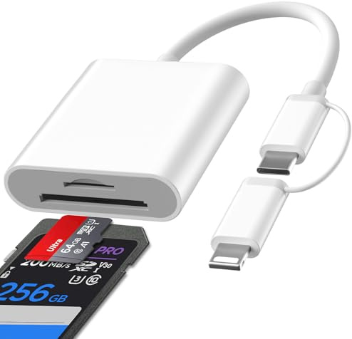 2 in 1 SD Card Reader for iPhone iPad, SD to USB C Adapter, Lightning & USB C to MicroSD/SD Card, Dual Card Slot Memory Card Reader for iPhone/iPad/Macbook/Samsung/Android phones/Camera - Plug and Pla
