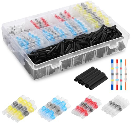 Zhufas Lötverbinder, 800 Stk Schrumpfschlauch Set, Kabelverbinder Wasserdicht, 5 types Wärmeschrumpf Stoßverbinder Schmelzverbinder Geschweißte Connector Kit für Automobil, Marine, Boot, Motorrad.