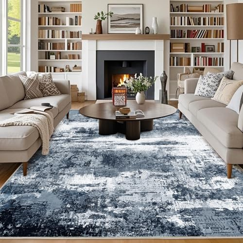 Chicnix Teppich Wohnzimmer 200x300, Großer Teppich Waschbar Kurzflor rutschfest Weich, Moderner Abstraktem Muster Design Teppiche für Schlafzimmer Kinderzimmer Büro Esszimmer Dekor, Blau