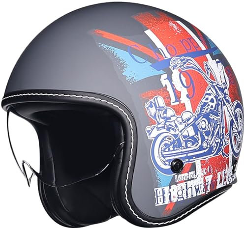 Vintage Casco Moto Jet, Caschi Motorino Omologato DOT/ECE, 3/4 Casco Scooter Casco Moto Aperto Con Visiera Parasole, Moto Mezzo Casco Retro Caschi Jet Per Donna E Uomo Adulto 6,L=59-60CM