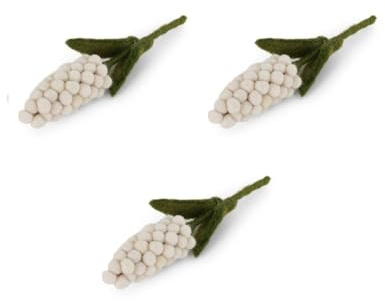 Gry & Sif Fatto a mano e certificato Fairtrade, elegante design danese x artigiani del Nepal, giacinti di perle in feltro, fiori artificiali per la decorazione del soggiorno, bianco, set da 3