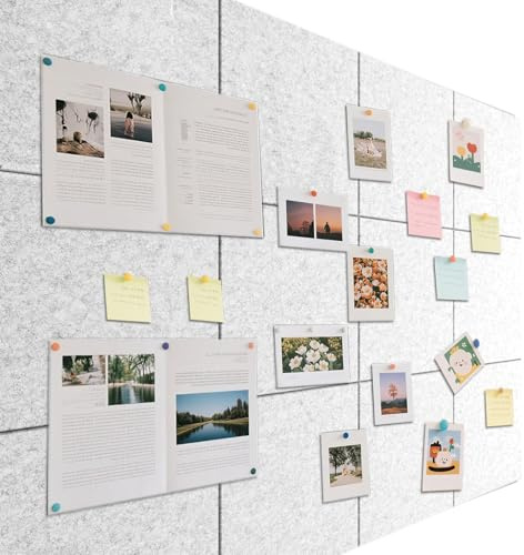 Anslagstavla stor självhäftande 90 x 120 cm – 12 stycken dekorativ anslagstavla av filt 30 x 30 cm Memo Boards Bulletin Board väggdekoration vikbar fototavla