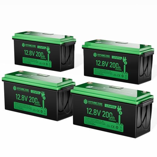 HYSINCERE 12V 200Ah LiFePO4 Lithium Batterie mit LED 4 Pack, 200A BMS, 15000 Zyklen & 10 Jahre Lebensdauer, 12 Volt Deep Cycle Akku 2560Wh Wiederaufladbare für Wohnmobil, Camping, Solar Home Systeme