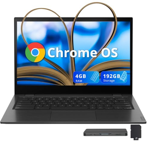 Lenovo Chromebook 14e laptop touchscreen FHD da 14, processore AMD A4-9120C, 4 GB DDR4, memoria da 192 GB (32 GB eMMC + set docking station da 160 GB), grafica AMD Radeon R4, webcam HD, Wi-Fi, Chrome