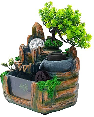 Fontana da interni con illuminazione a LED, fontana da giardino, fontana decorativa da tavolo, cascata Zen, meditazione, giardino roccioso, nebbia colorata, umidificatore per casa, ufficio