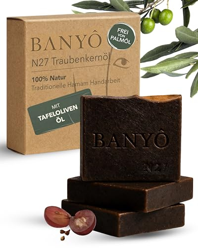BANYÔ Traubenkern Körperseife 3er-Set I Handgemachte Naturseife mit Traubenkernöl & Linolsäure I Entzündungshemmende Pflege I Natürliche Peelingseife I Ideal für zu Akne neigende Haut