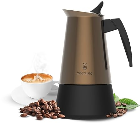 Cecotec Caffettiera Moka Express Piccolina 200 Gold. 100ml, 2 Tazze di Caffè, Acciaio Inox, Adatta a Tutte le Superfici, Filtro Premium, Valvola di Sicurezza, Manico Termoresistente, Design Elegante
