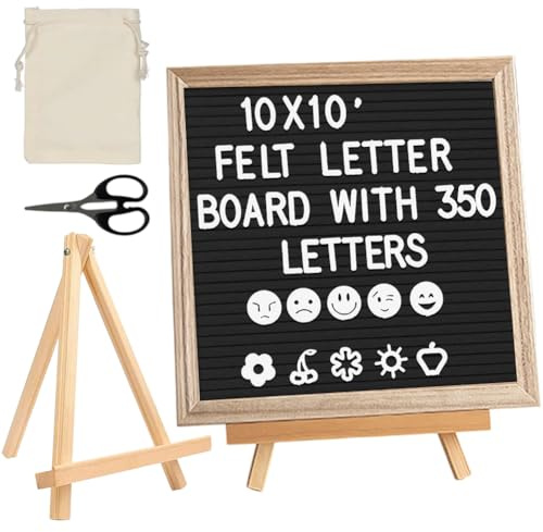 Letterboard Stecktafel aus Eiche mit Staffelei - 340 Teile Set mit Buchstaben, Aufbewahrungstasche - Memoboard für Homeoffice, Kinderzimmer, Küche - Wanddekoration & Inspirations Board (Schwarz)