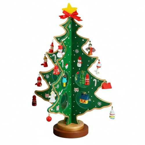 Hölzerner Weihnachtsbaum Mini-Weihnachtsbaum aus Holz 3D DIY Miniatur Künstlicher Tannenbaum für den Schreibtisch mit Ornamenten für DIY Weihnachtsdekoration Geschenk