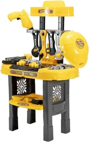 GSV Essentials Ultimate Kids Tool Workbench Playset, Interactive Construction Toy with Realistic Tools & Safety Helmet, Durable Educational Workshop for Boys & Girls