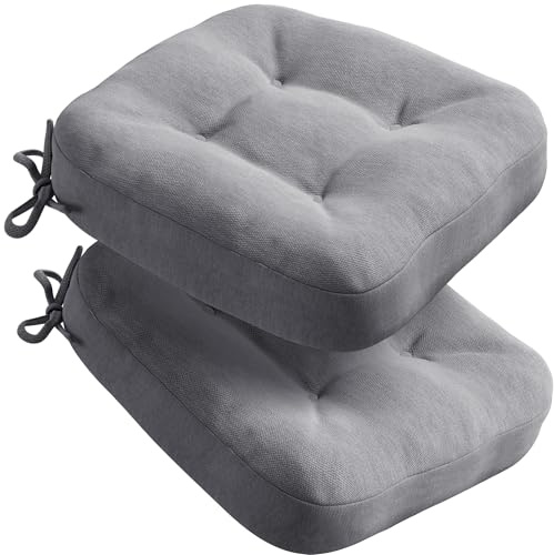 Codi Stuhlkissen 40 x 40 cm, 2er-Set, 8 cm dick, Sitzkissen Outdoor, Grau | Memory Foam für Sitzkomfort, wasserabweisender Bezug, rutschfester Halt mit Bindebändern, ideal für Gartenstühle und Balkon
