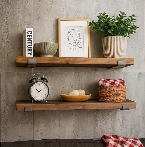 Jarrod's Handmade Reclaimed Scaffold Board Shelf Rustic Solid Wood Wall Shelf – 22cm Deep x 35mm Thick – Various Lengths & Wax Finishes – Industrial Shelf Brackets Sold Separately (Rustic Oak, 60 cm)