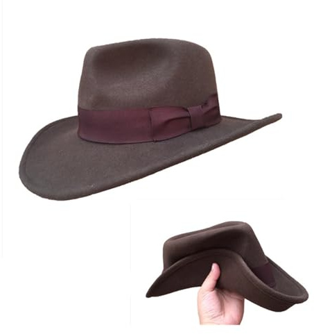 EXKURPOO Cowboyhatt brun krossbar cowboy Fedora-hattar Indiana Jones Outback hatt - enkelt paket, En färg, 8