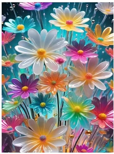 Qiukoo Diamond Painting Erwachsene Blumen – 30×40cm Bunte Blumen Diamond Painting, 5D Vollbohrer Bastelset zur Entspannung, als Geschenk und für Zuhause als Wanddekoration