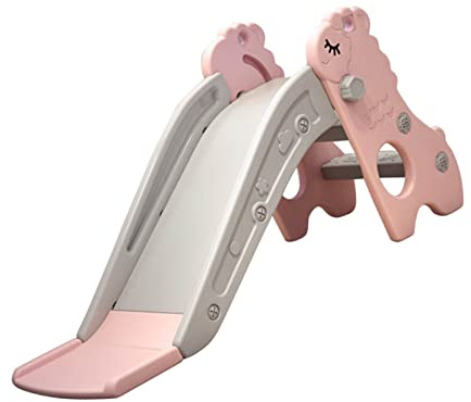 Fockety Toboggan Coulissant D'intérieur pour Enfants, Toboggan de Jeu Autoportant à 2 Escaliers, Jouet D'intérieur au Design Compact pour Appartement, Grimpeur Antidérapant pour Enfants pour (Rose